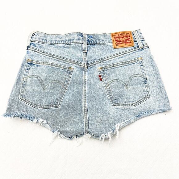 Levi's 501 Button Fly Shorts Light Wash Denim Jeans Ripped Leg Cutoff Size 28 - Picture 2 of 8